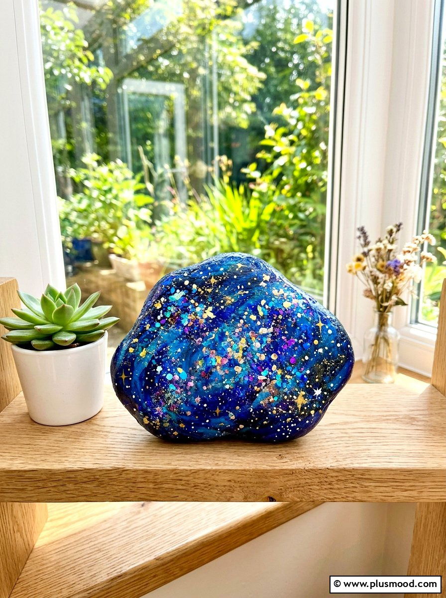 Glitter galaxy rock art - 25 painted rock ideas with galaxy design