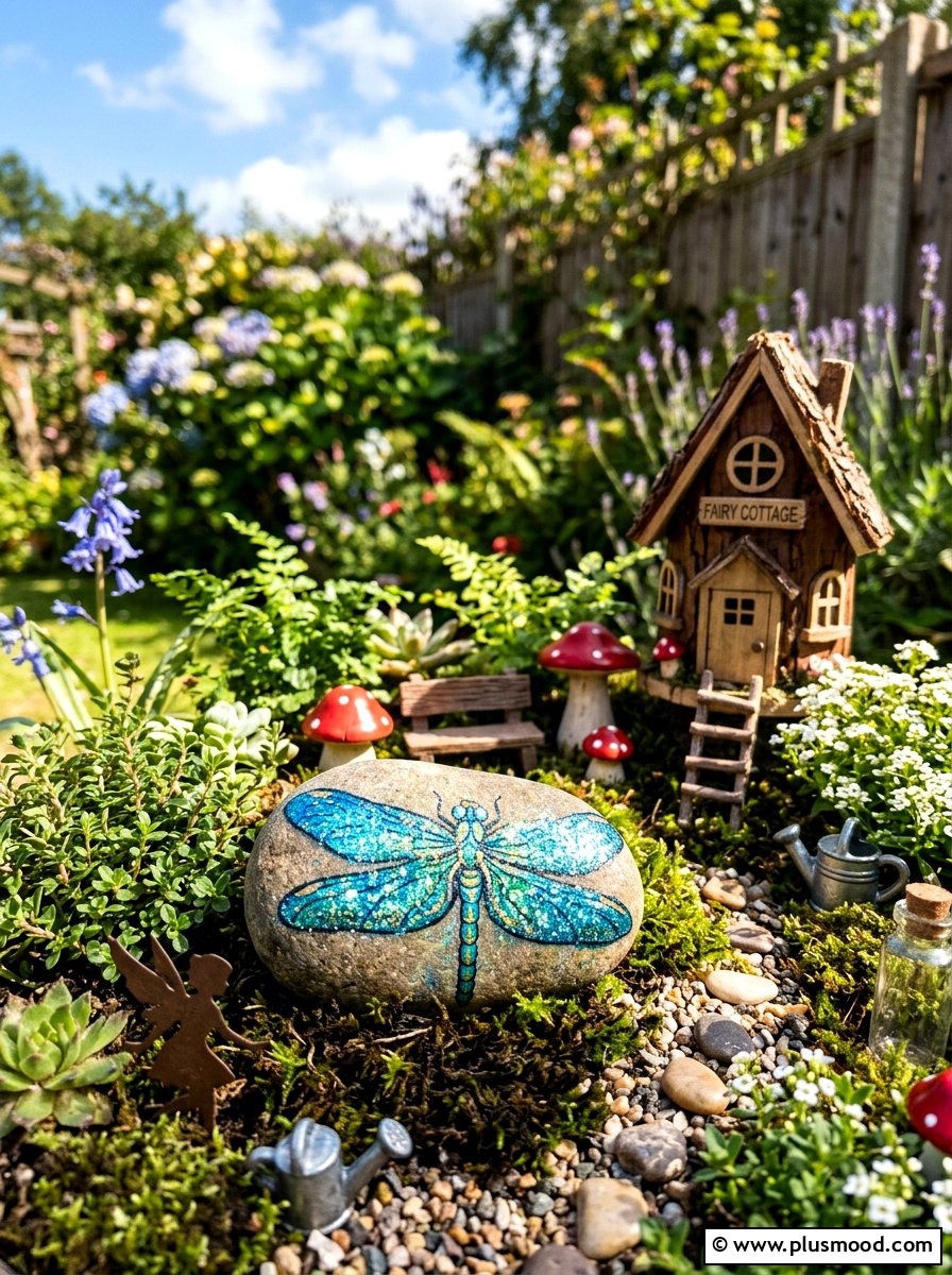 Glitter wing dragonfly stones - 25 painted rock ideas with dragonflies