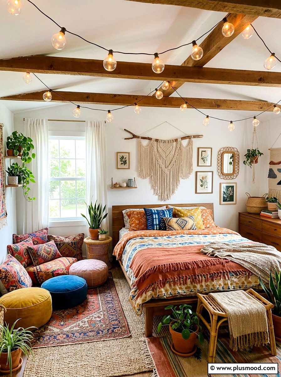 Globe String Lights - 25 summer bedroom lighting ideas
