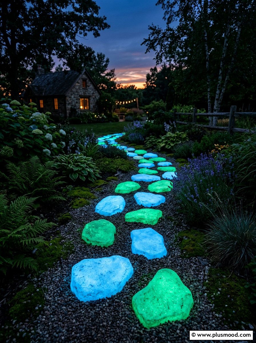 Glow In The Dark Stepping Stones - 25 small backyard ideas with stepping stones