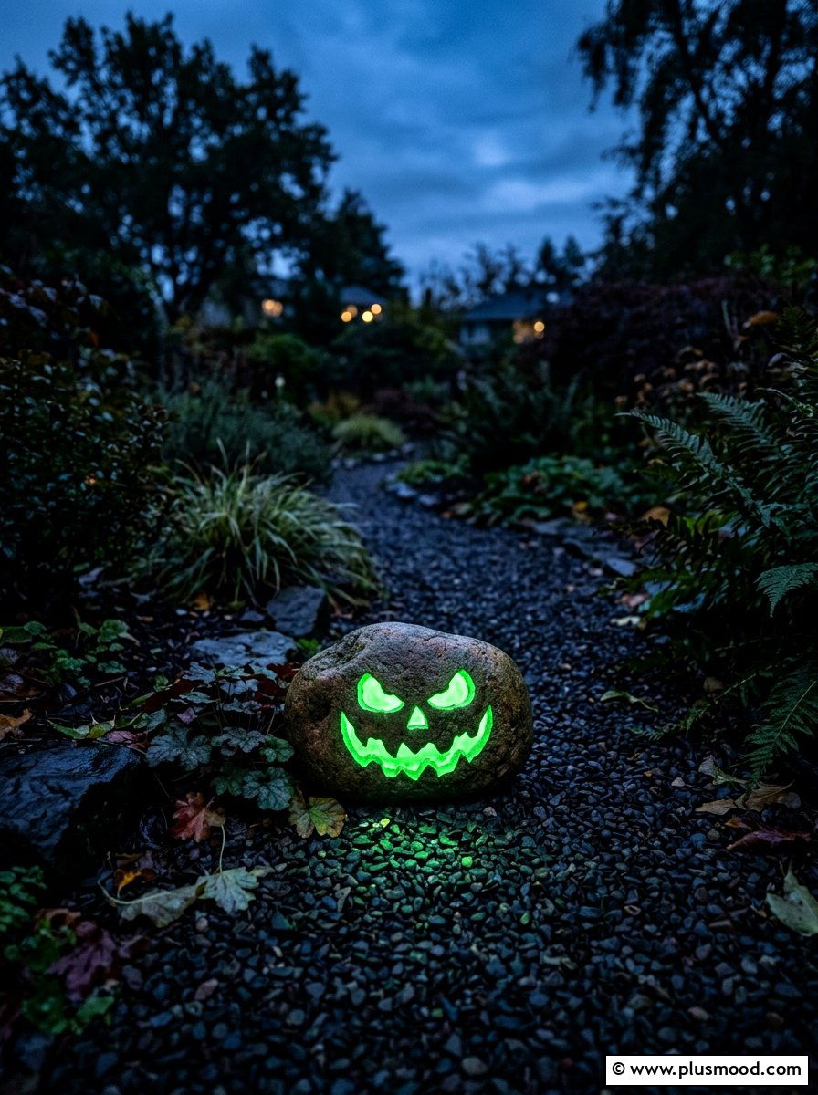 Glow in dark pumpkin rock - 25 painted rock ideas with pumpkin art