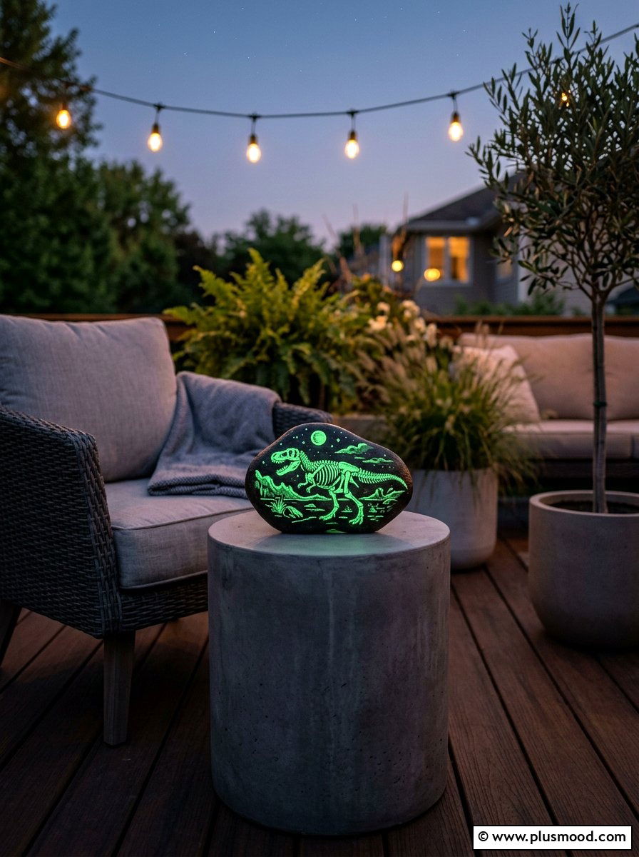 Glow in the dark dinosaur - 25 painted rock ideas with dinosaur art