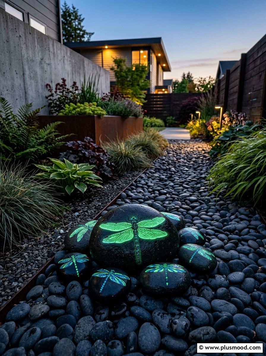Glow in the dark dragonfly stones - 25 painted rock ideas with dragonflies