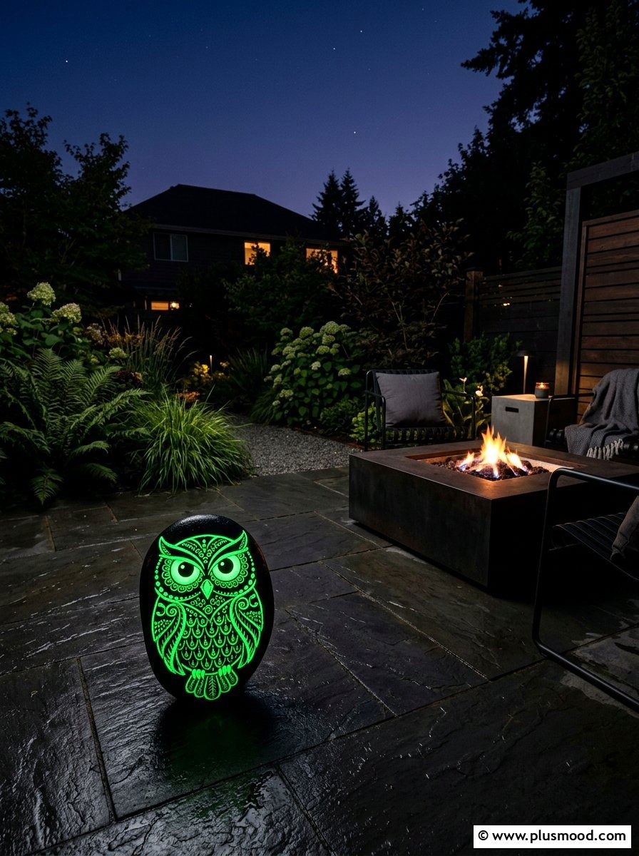 Glow in the dark owl - 25 painted rock ideas with owls