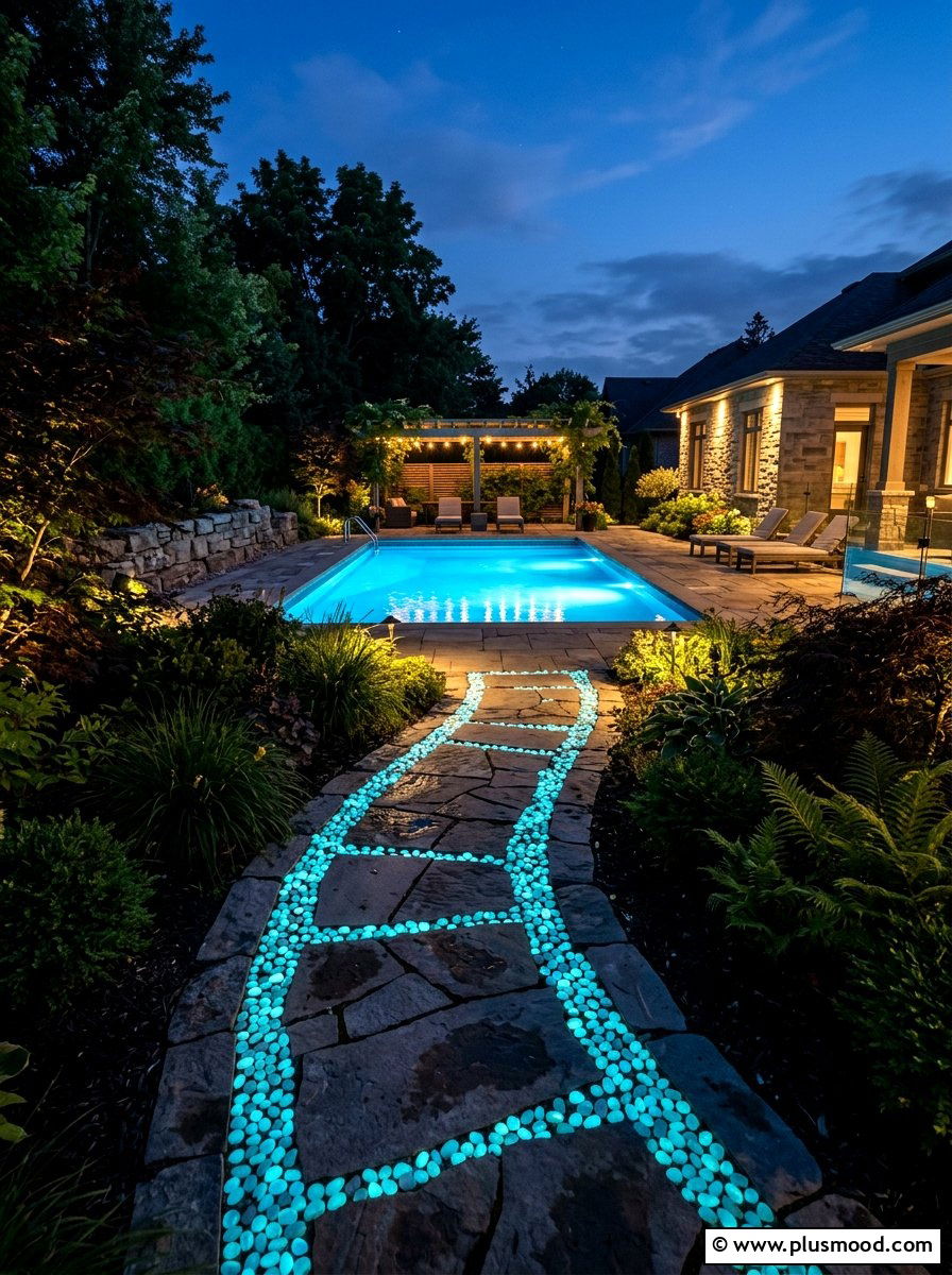 Glow in the dark stones - 25 pool landscaping ideas with stepping stones