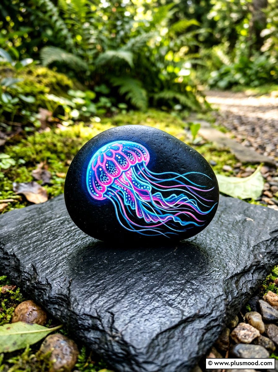 Glowing Jellyfish Art - 25 painted rock ideas with beach theme