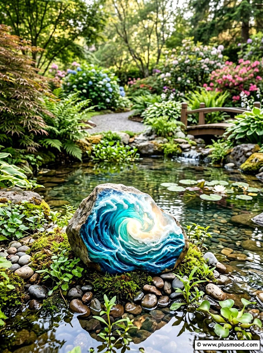 Glowing Ocean Wave Rock - 25 painted rock ideas with glow in the dark paint