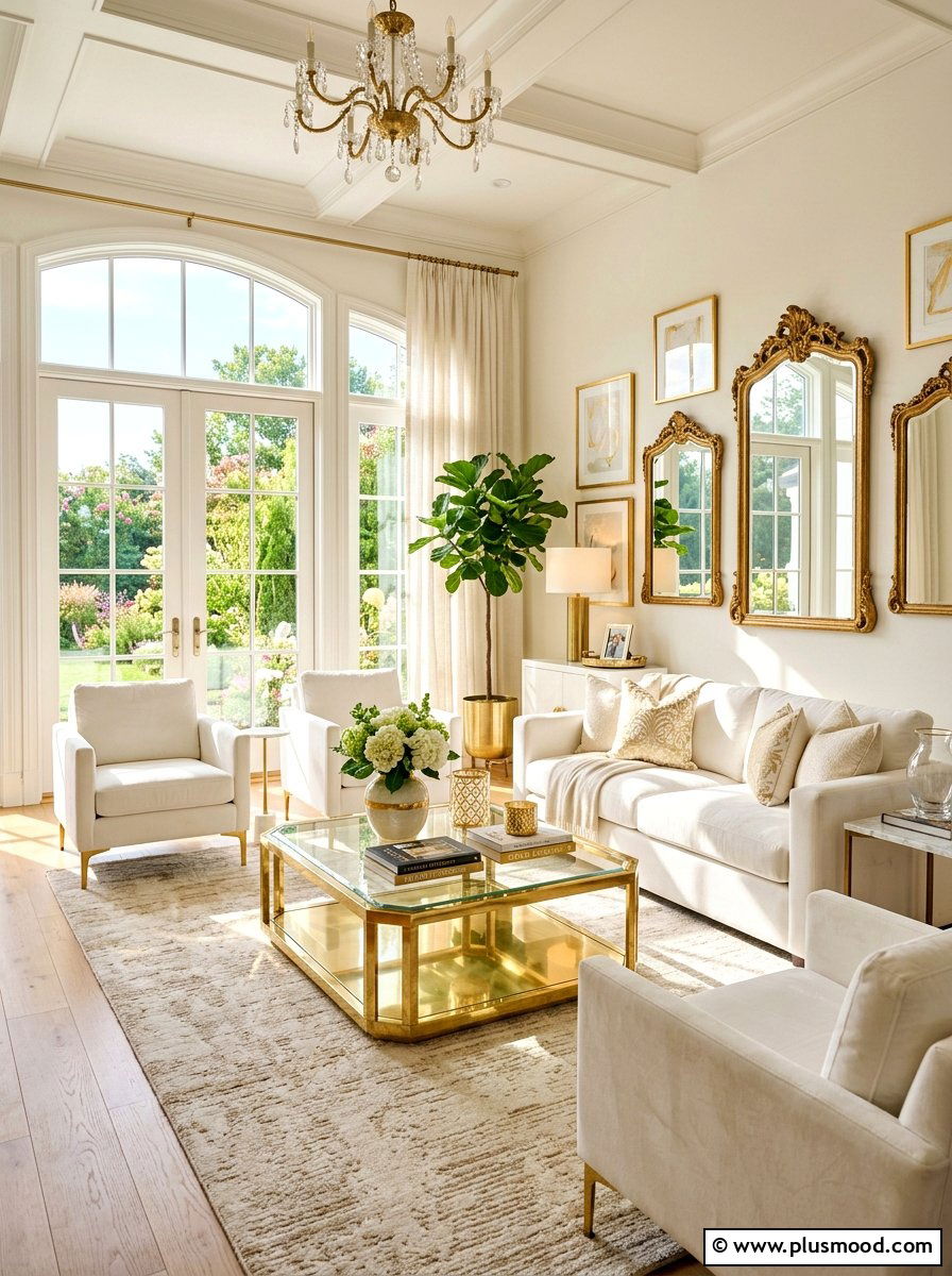 Gold Accent White Living Room - 25 summer decor ideas for white living room