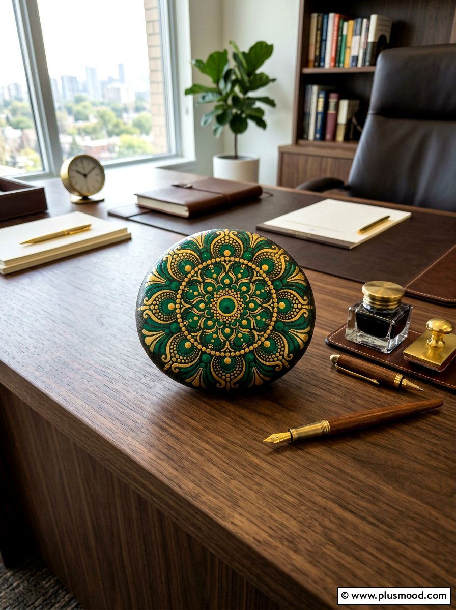 Gold Accented Mandala - 25 painted rock ideas with mandala