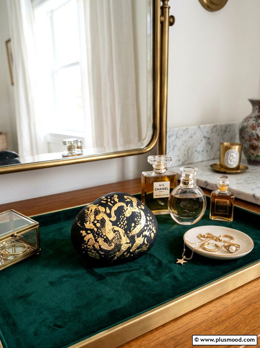Gold Foil Painted Stone - 25 painted rock ideas with boho style