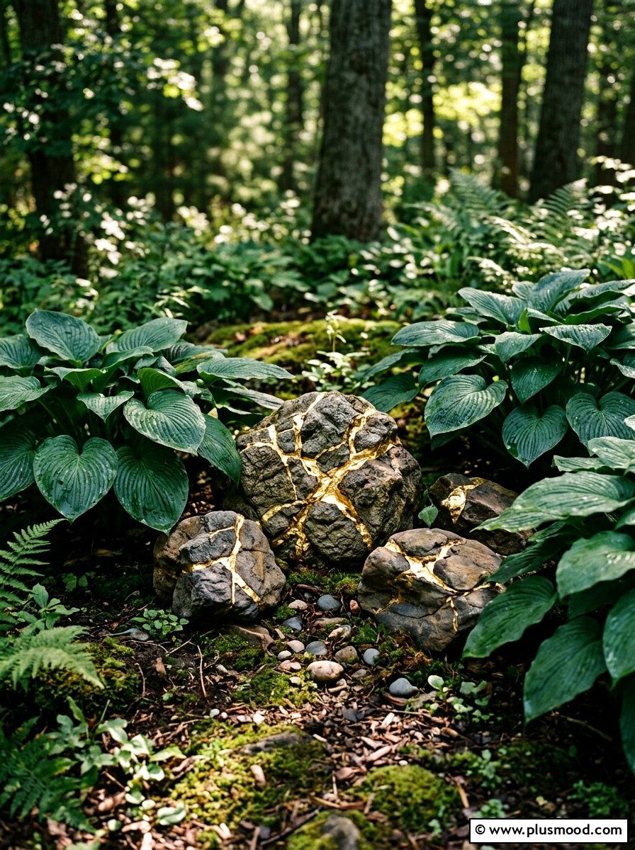 Gold Leaf Accent Rocks - 25 painted rock ideas for zen garden