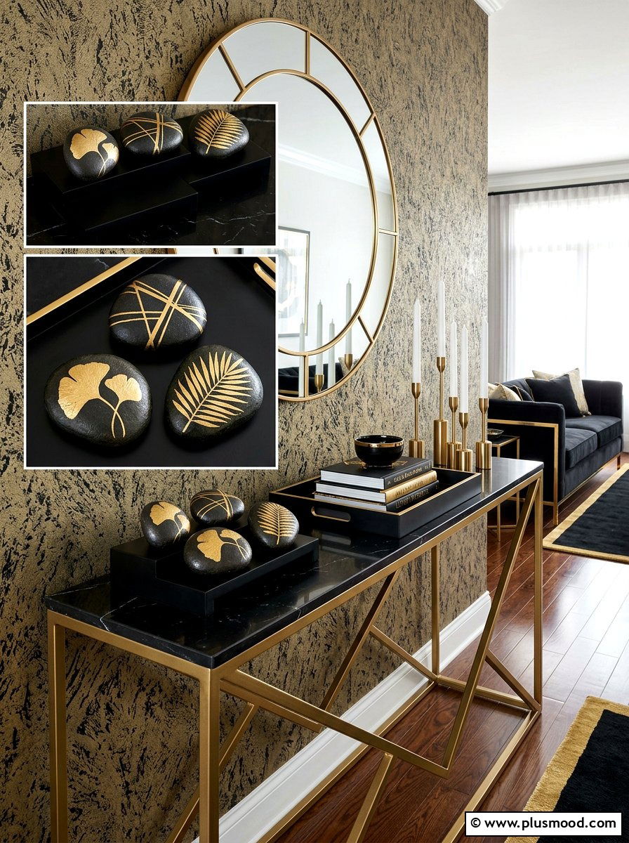 Gold Leaf Painted Rock - 25 painted rock ideas for fall decor