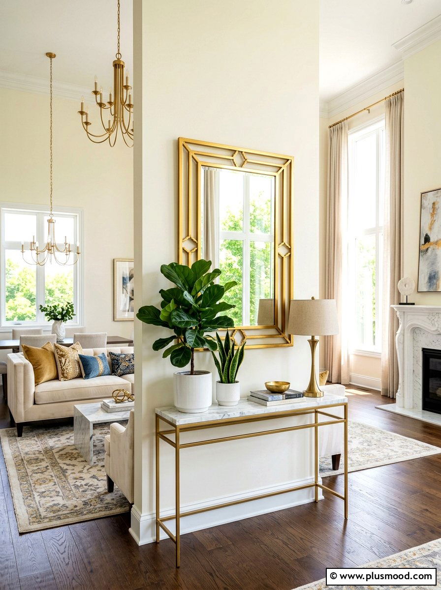 Gold Metal Wall Mirror - 25 summer layered texture ideas for living room