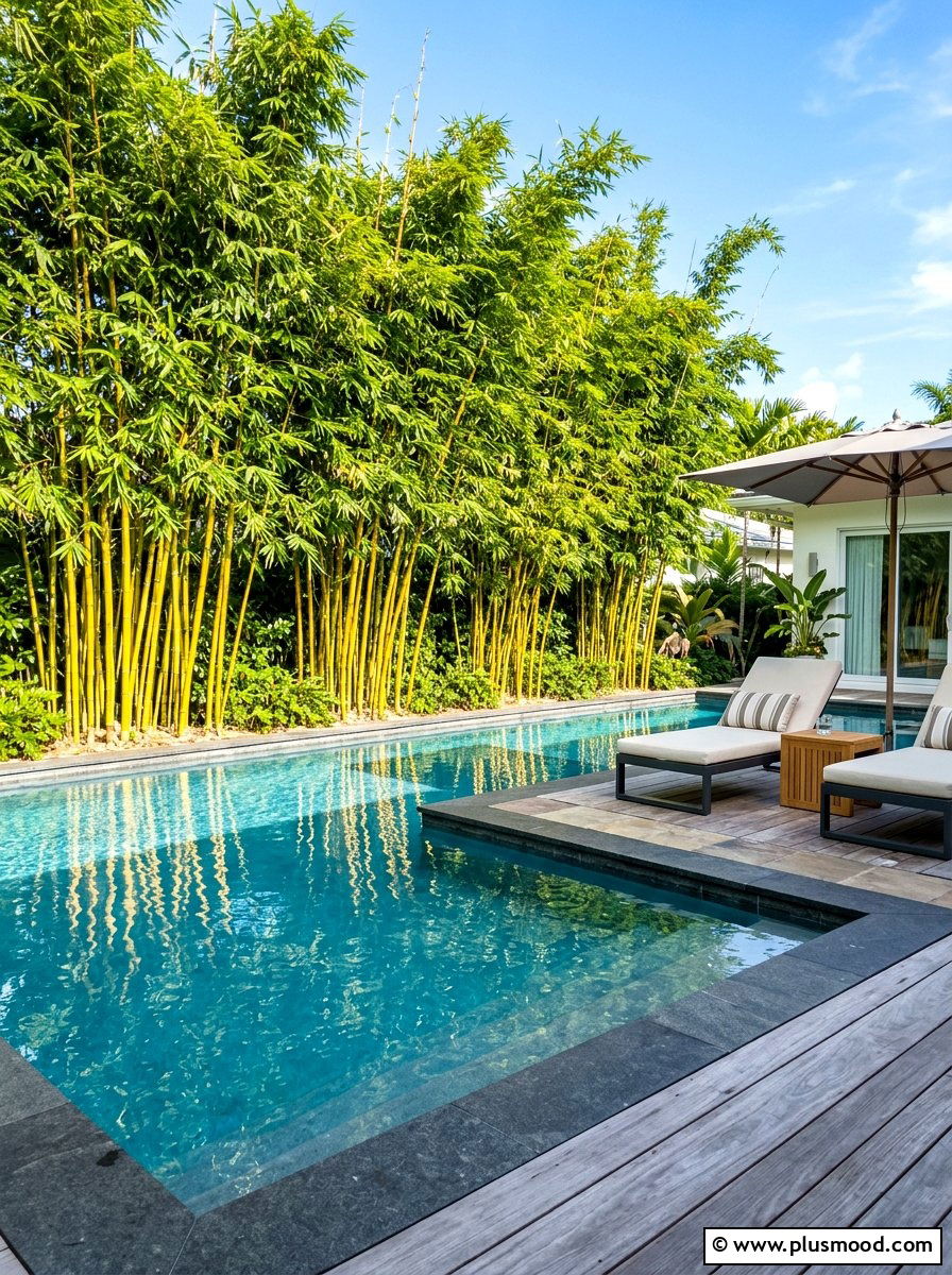 Gold Stripe Bamboo Privacy - 25 pool landscaping ideas with bamboo