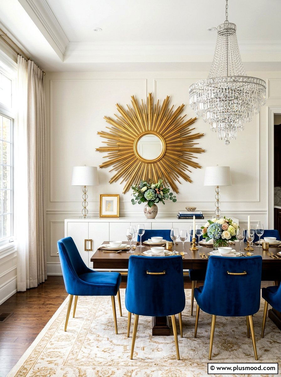 Gold Sunburst Mirror - 25 summer dining room wall decor ideas