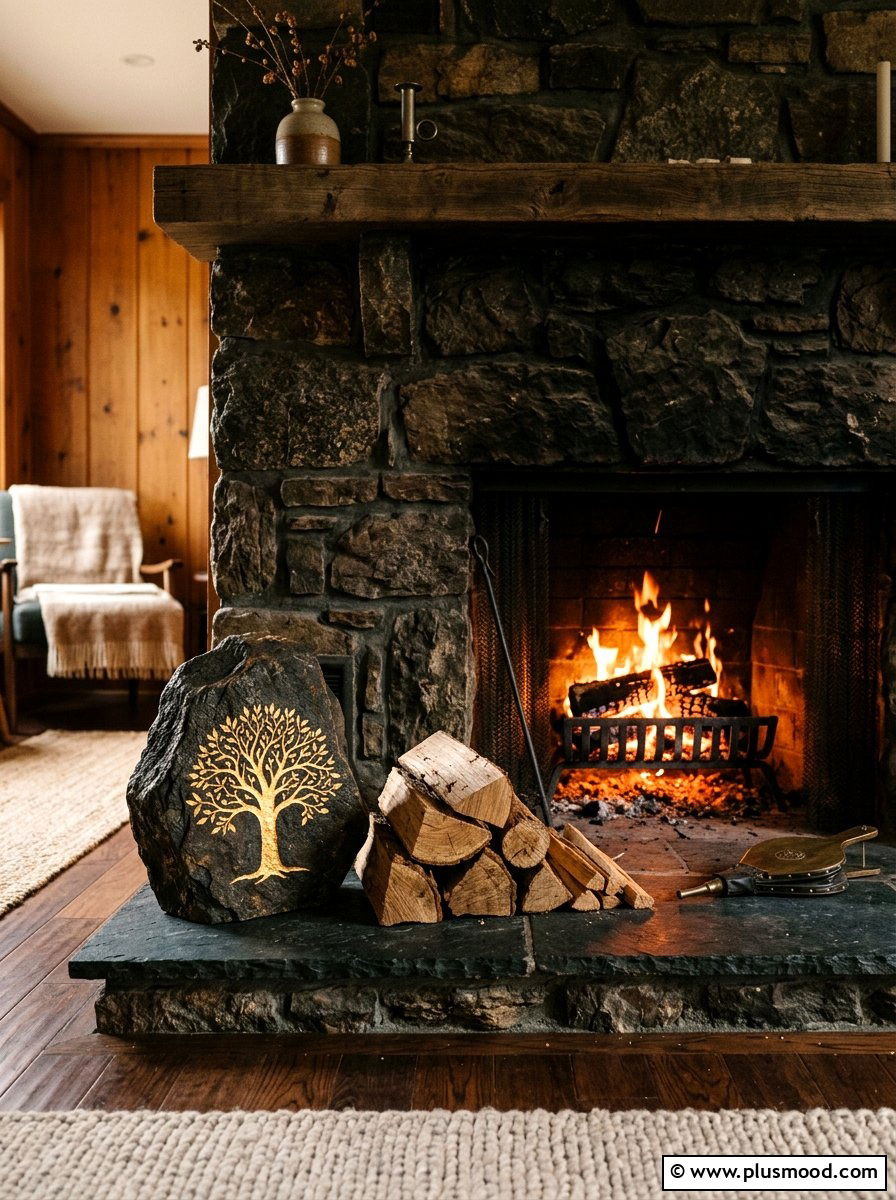 Gold Tree Silhouette - 25 painted rock ideas with metallic paint