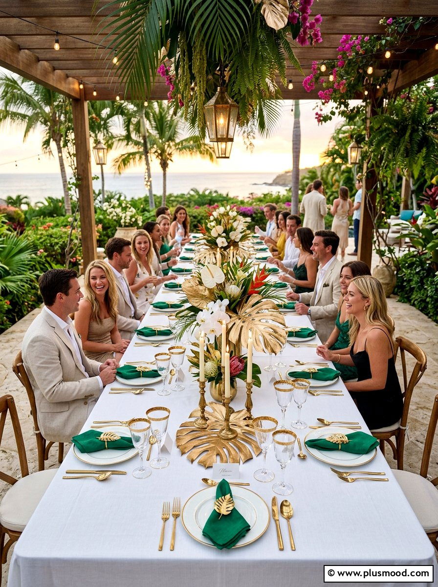 Gold Tropical Table - 25 summer tropical party decor ideas
