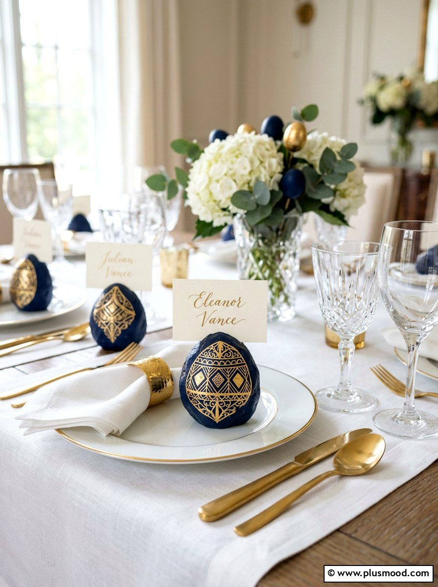 Gold leaf Easter stone - 25 painted rock ideas for Easter