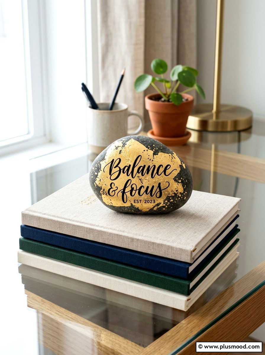 Gold leaf stone - 25 painted rock ideas with positive affirmations