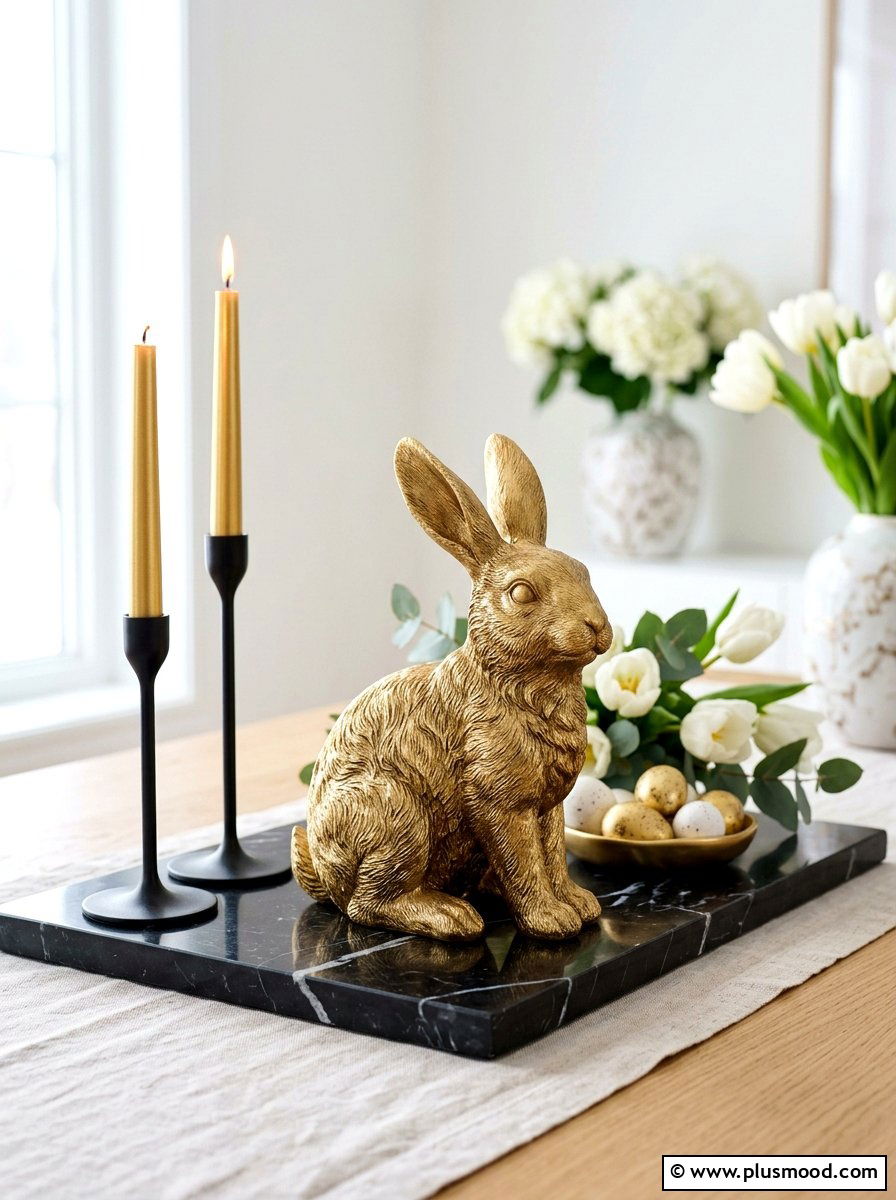 Golden Easter Bunny Rock - 25 painted rock ideas with Easter bunny