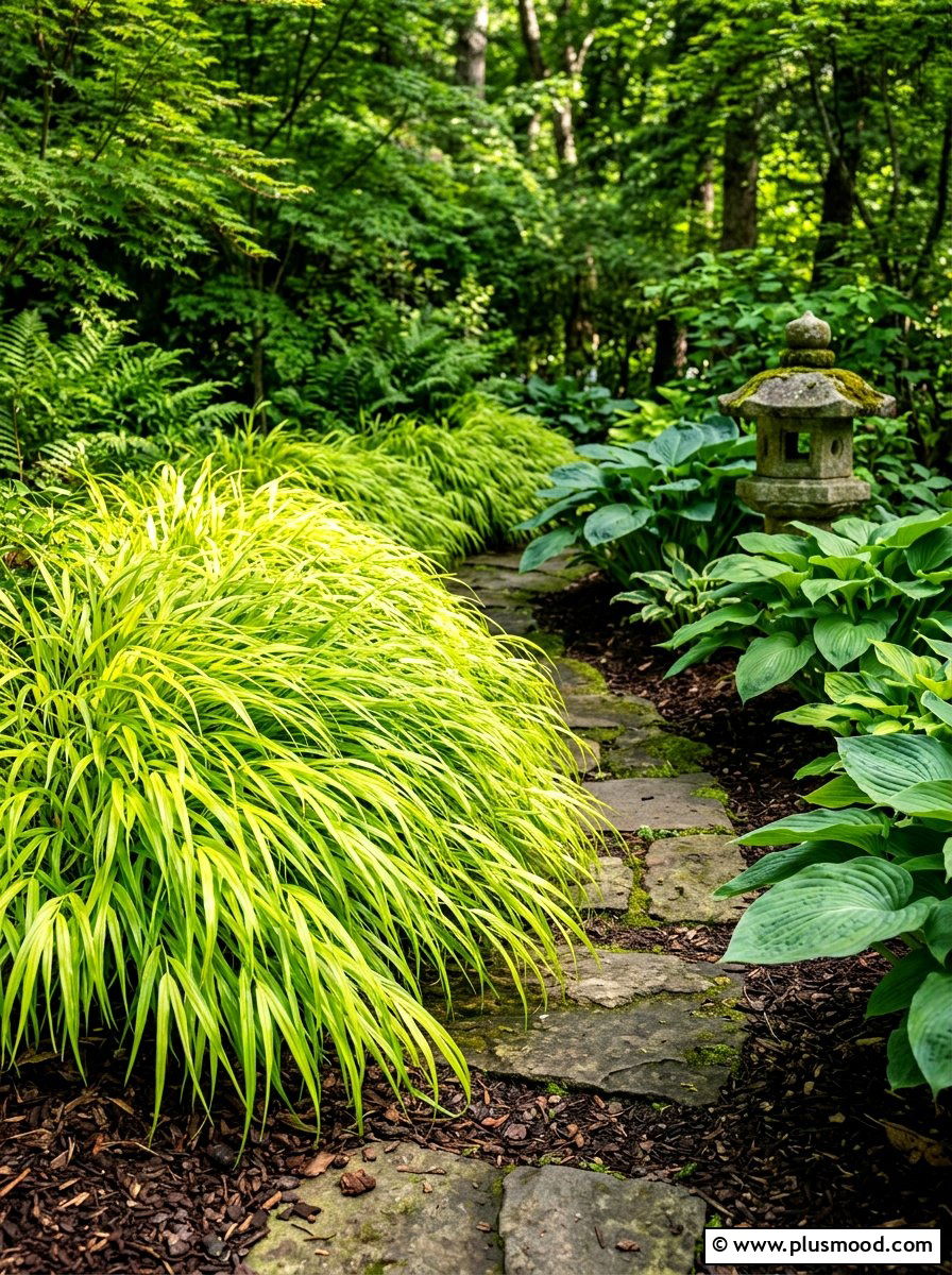 Golden Japanese Forest Grass Border - 25 summer path border planting ideas