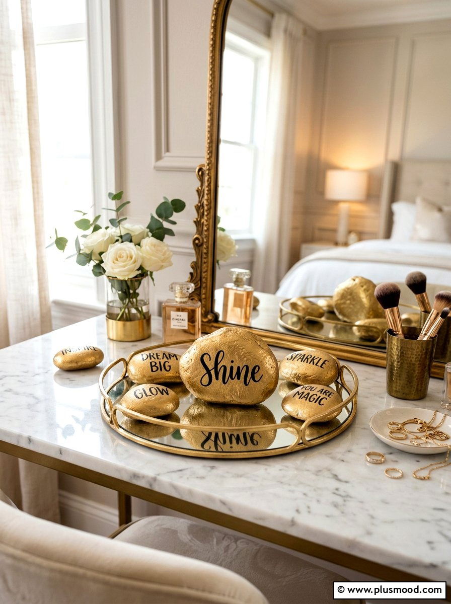 Golden Metallic Quote Rocks - 25 painted rock ideas with inspirational words