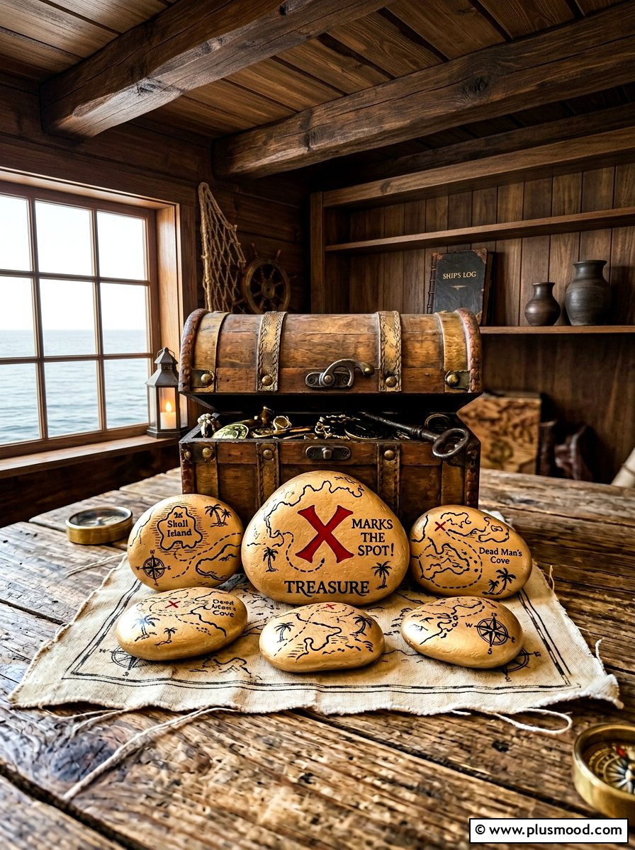 Golden Treasure Map Painted Rock Set - 25 painted rock ideas for kids birthday gifts