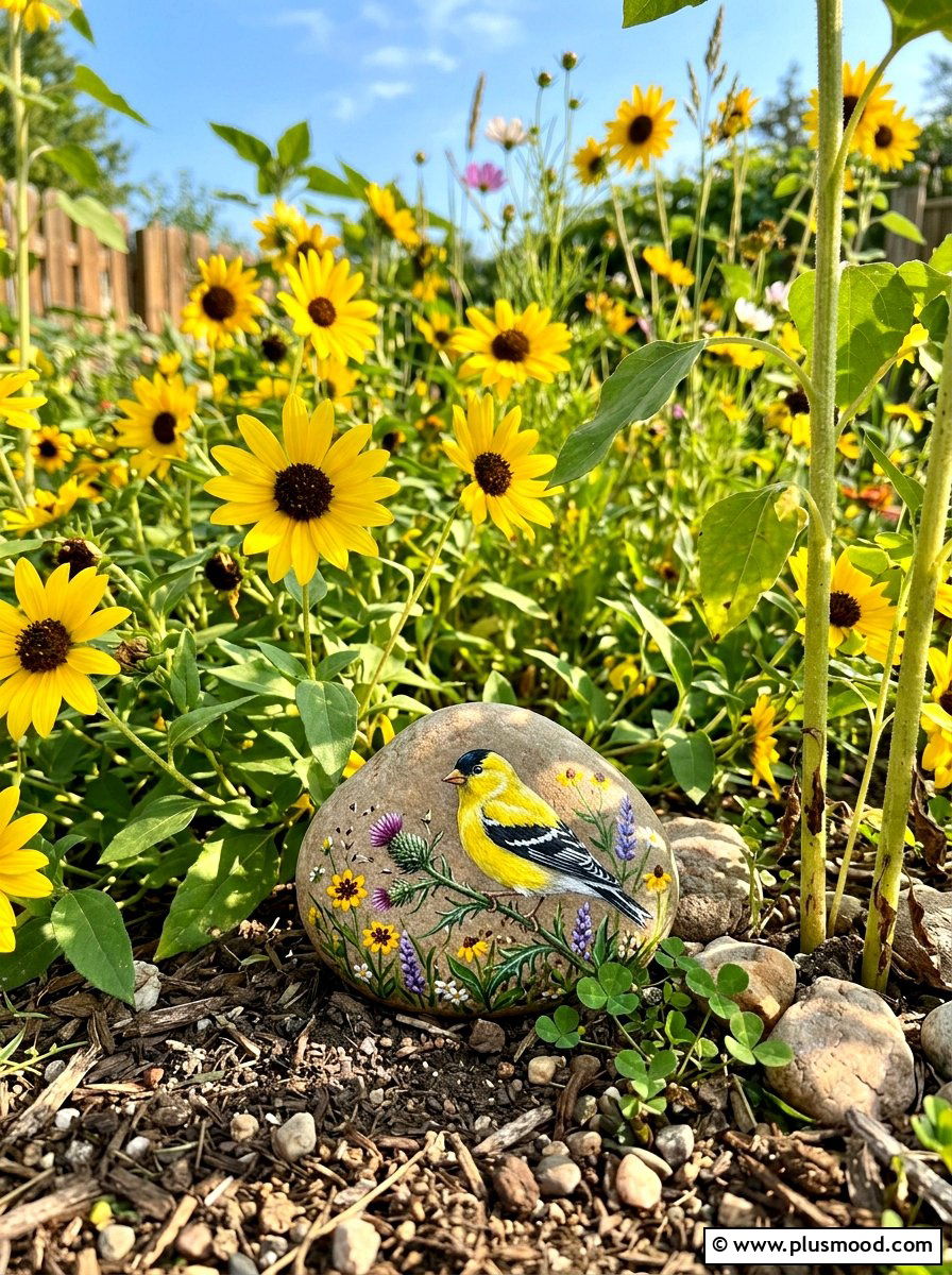 Goldfinch Painted Rock - 25 painted rock ideas with birds