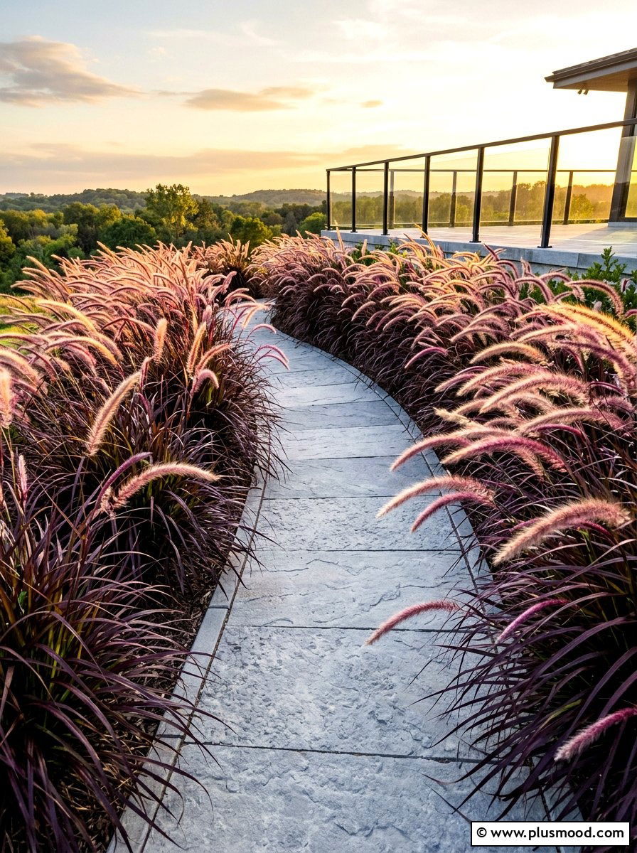 Graceful Fountain Grass Path - 25 summer path border planting ideas