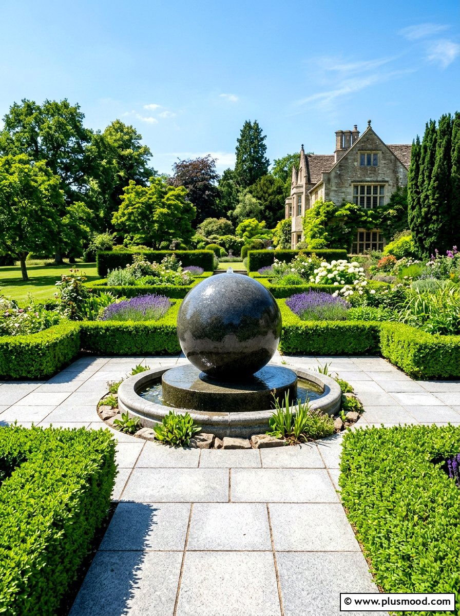 Granite Sphere Fountain - 25 summer patio ideas with water feature