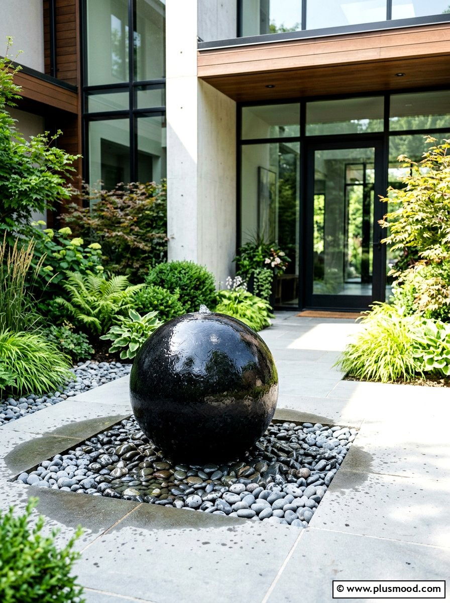 Granite Sphere Fountain - 25 summer fountain ideas for backyard