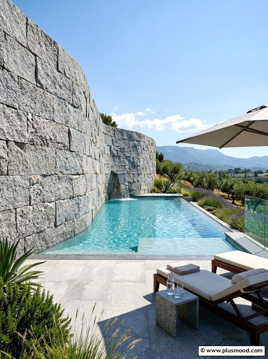 Granite Stone Wall Swimming Area - 25 pool landscaping ideas with stone walls