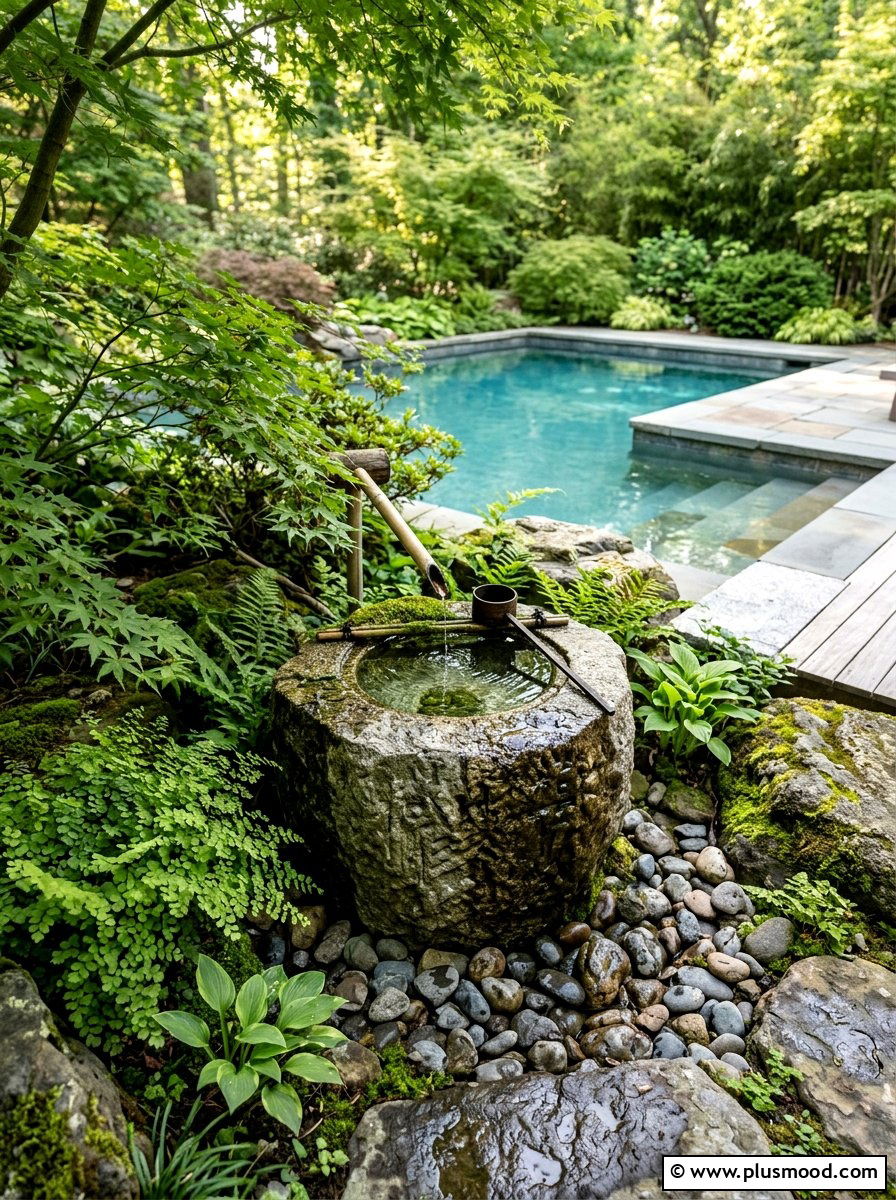 Granite Water Basin Pool Side - 25 pool landscaping ideas with Japanese style
