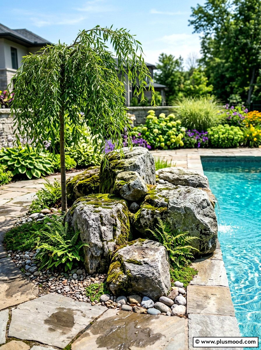Granite boulder cluster - 25 summer pool landscaping ideas with rocks