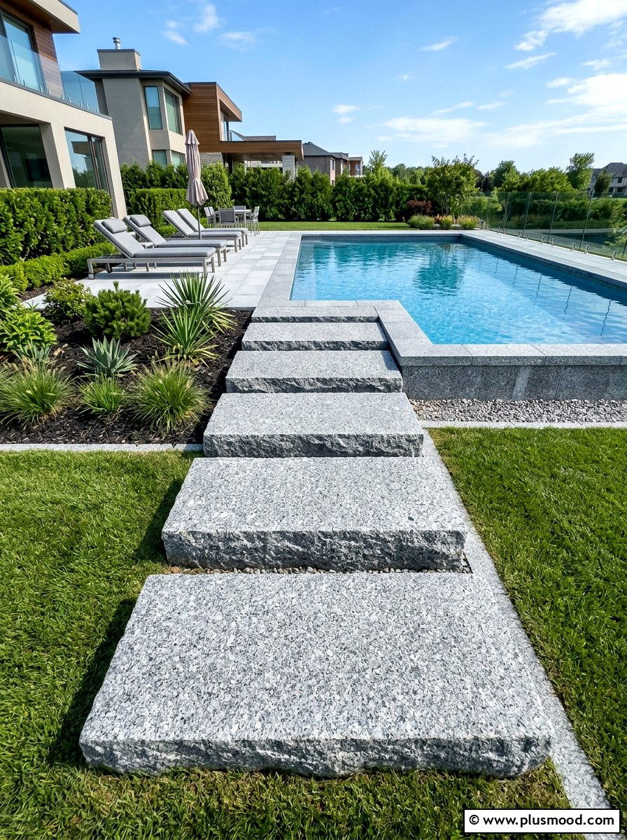 Granite step slabs - 25 pool landscaping ideas with stepping stones
