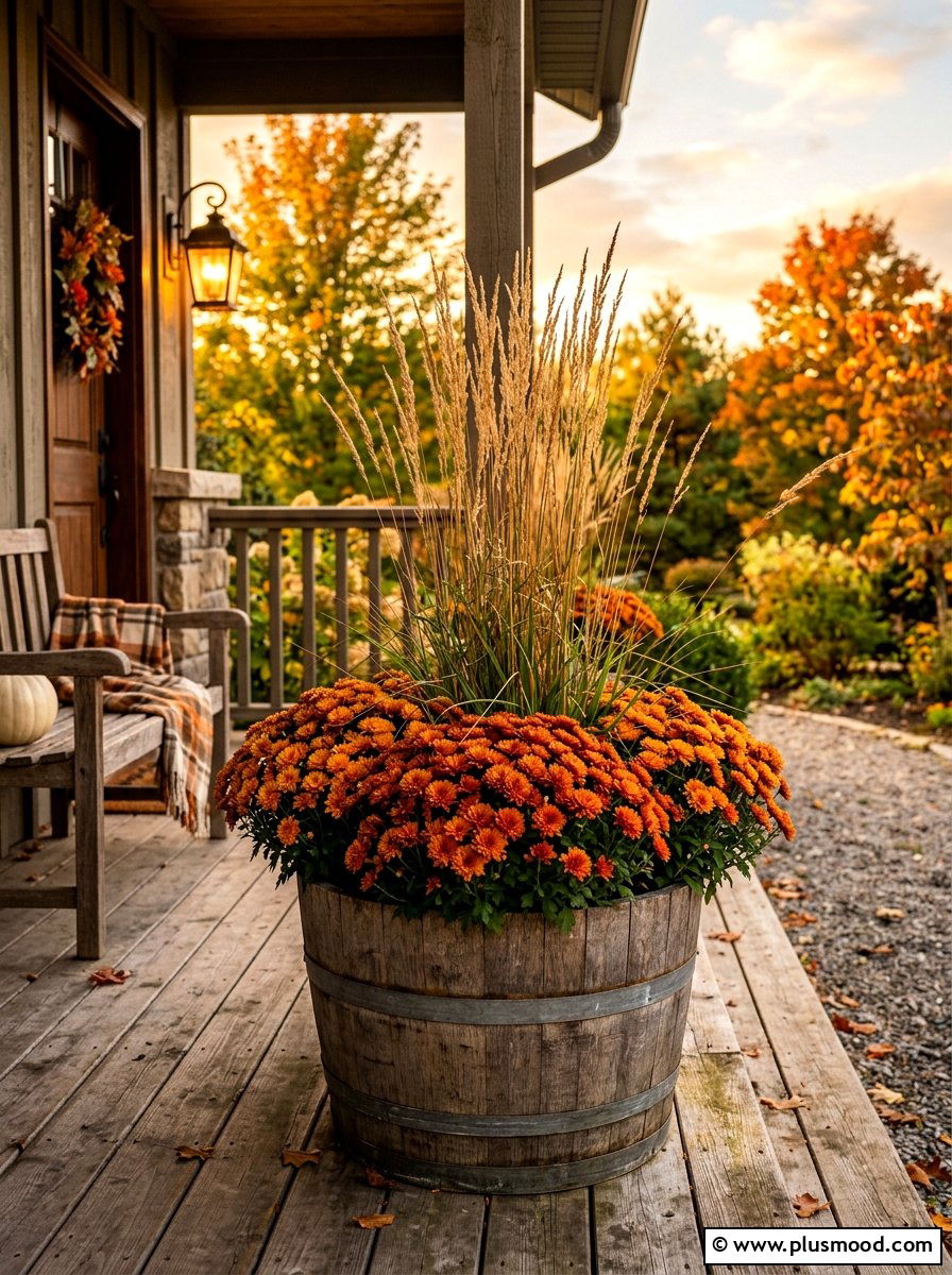 Grass And Mum Combination - 25 late summer porch planter ideas