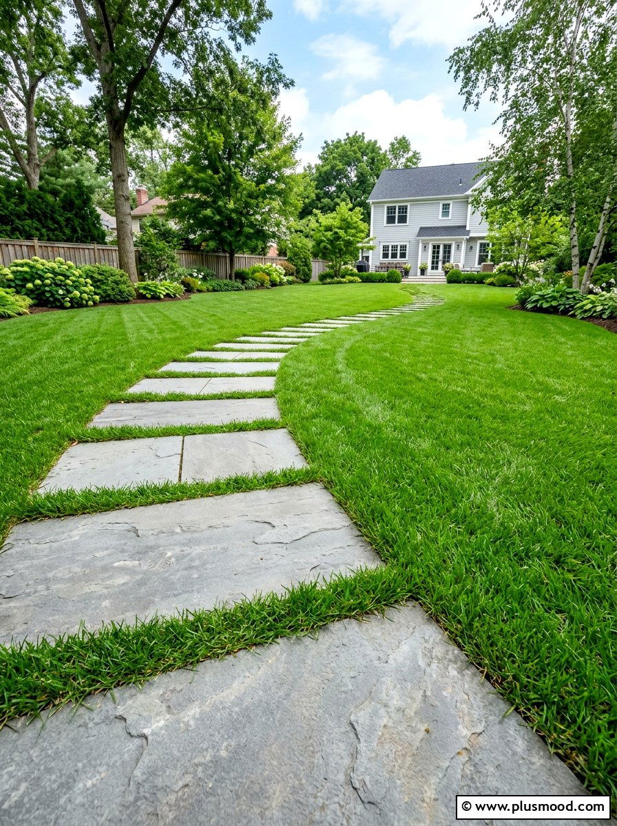 Grass Between Stepping Stones - 25 small backyard ideas with stepping stones
