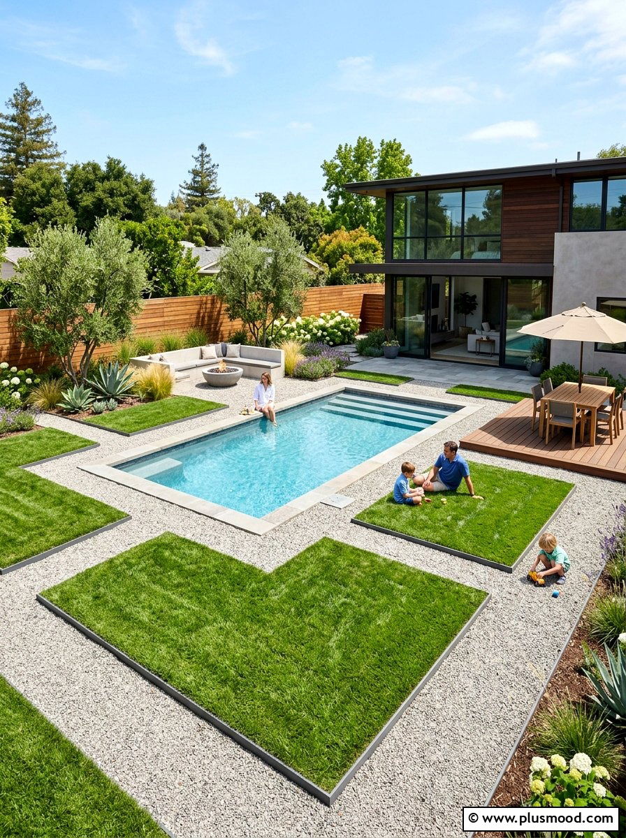 Grass and gravel pool mix - 25 pool landscaping ideas with gravel