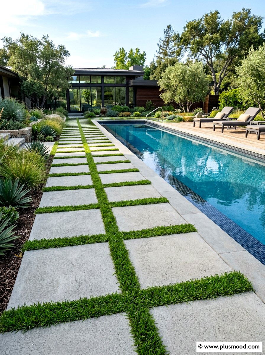 Grass between pavers - 25 pool landscaping ideas with pavers