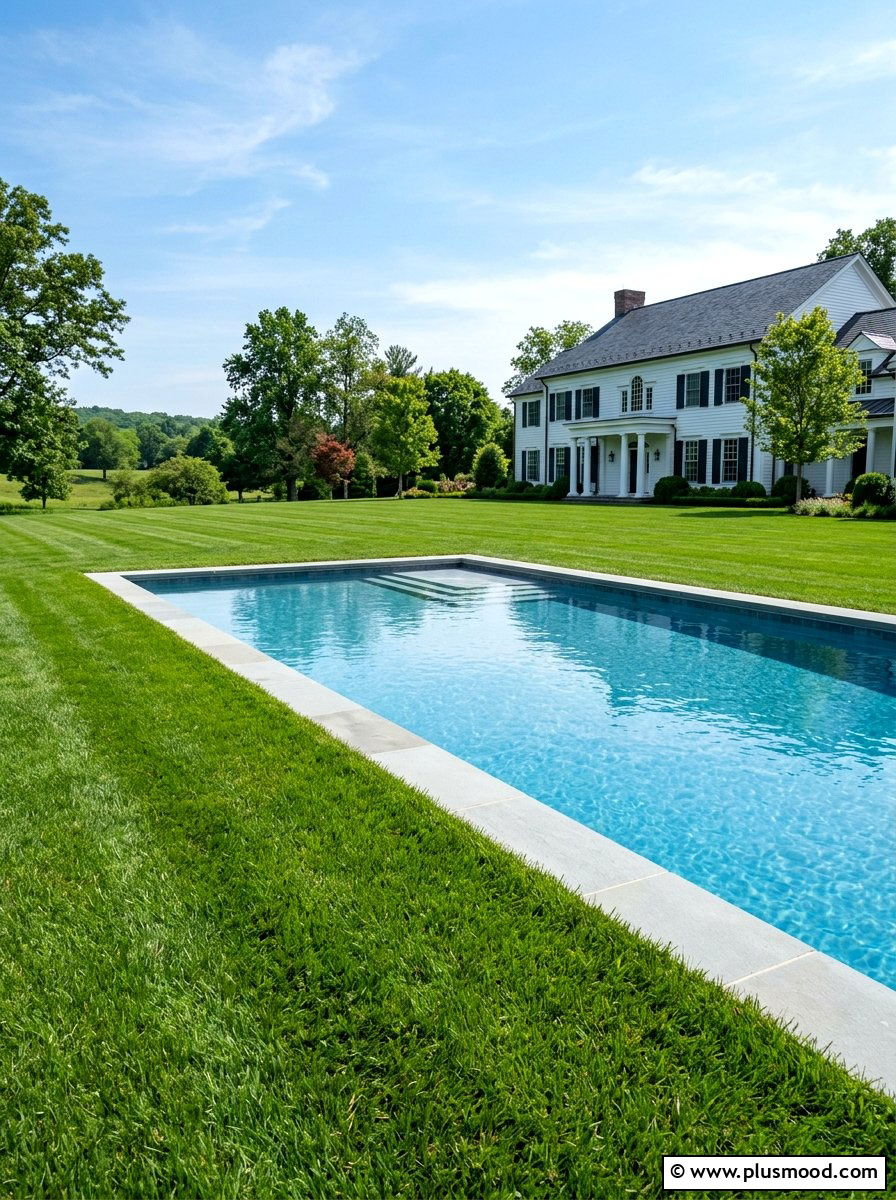 Grass lawn pool surround - 25 pool landscaping ideas for colonial homes