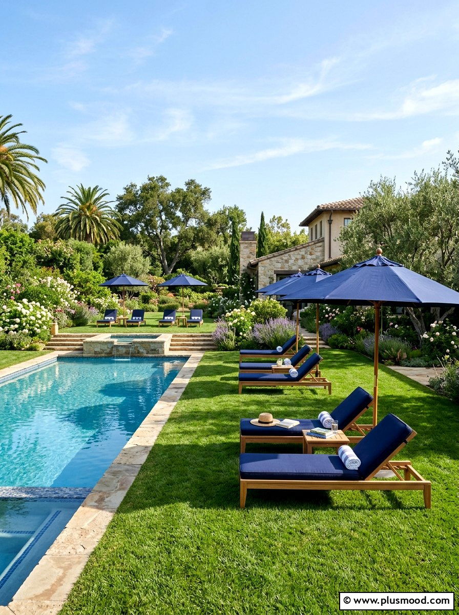 Grass patio around pool - 25 pool landscaping ideas with grass