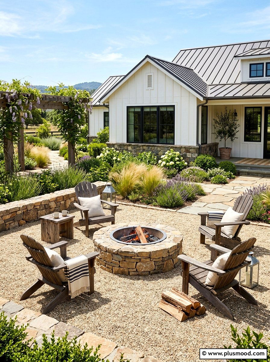 Gravel Courtyard Sitting Area - 25 summer farmhouse garden ideas