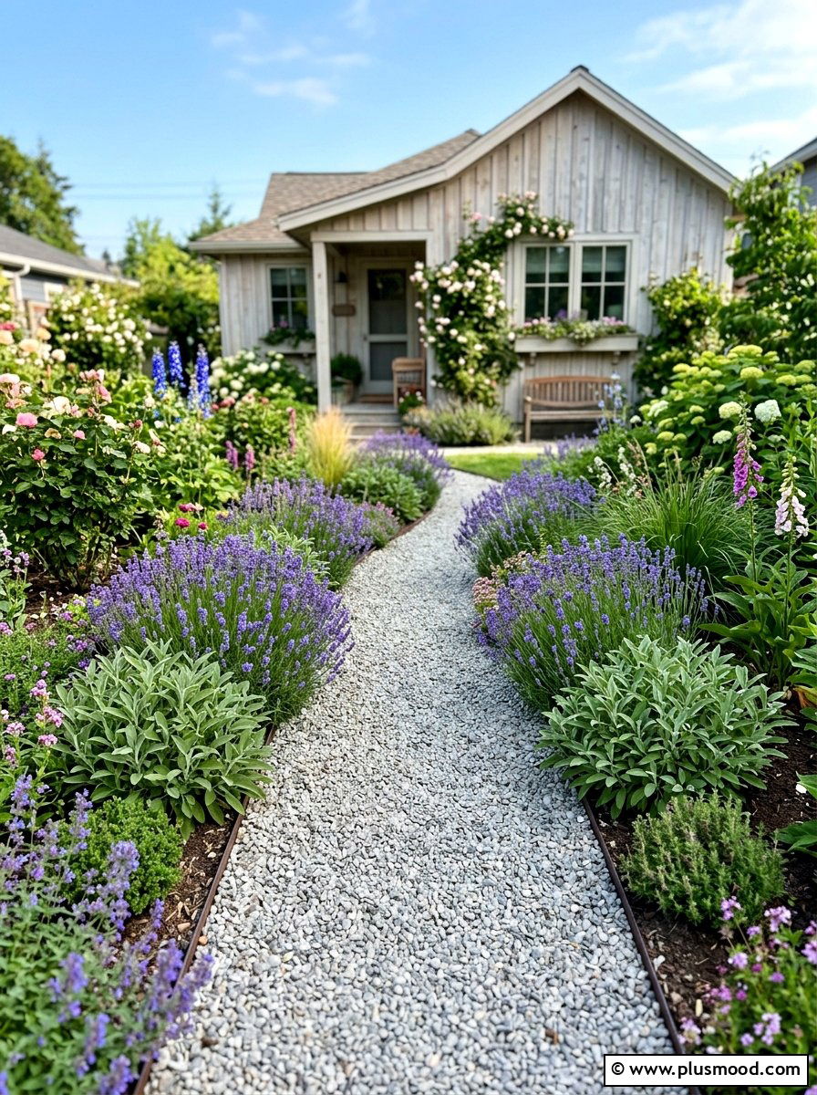 Gravel Path Border - 25 small backyard ideas with herb garden
