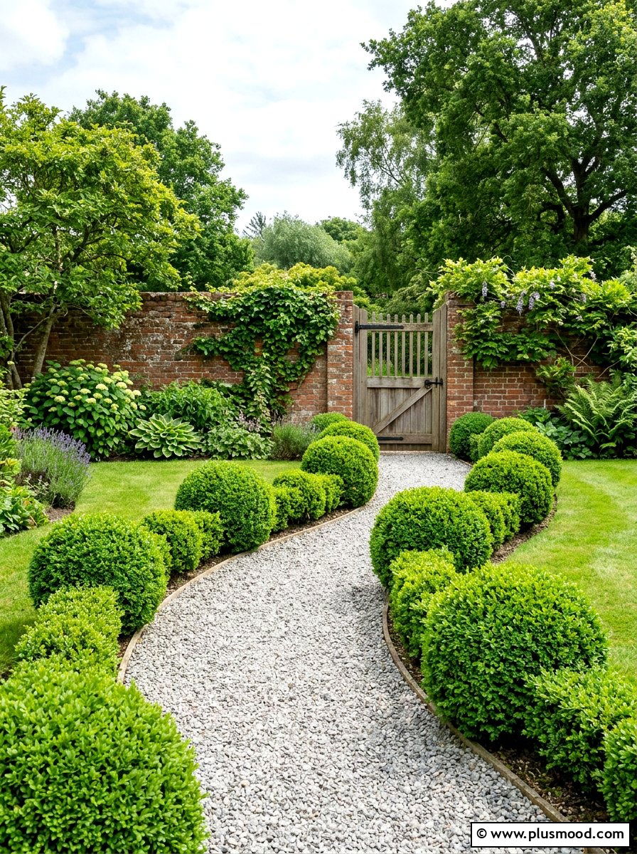 Gravel Path With Boxwood - 25 small backyard ideas with garden
