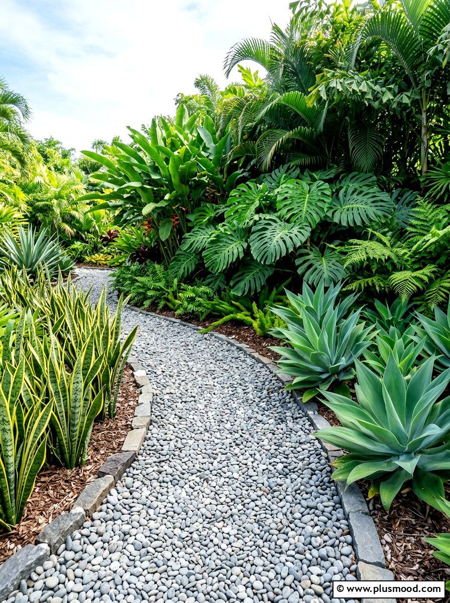 Gravel Path with Tropicals - 25 summer tropical garden ideas