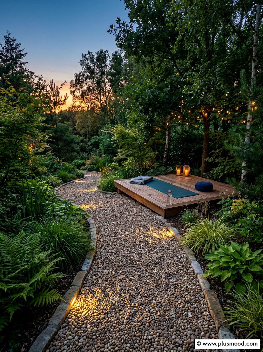 Gravel Pathway To Mat - 25 small backyard ideas with yoga space