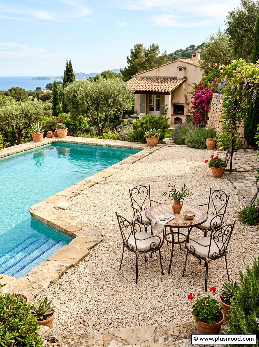 Gravel Pool Patio Area - 25 pool landscaping ideas for Mediterranean style