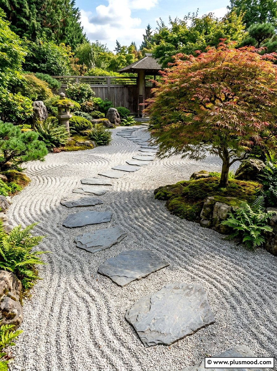 Gravel Raking Path - 25 small backyard ideas with zen garden