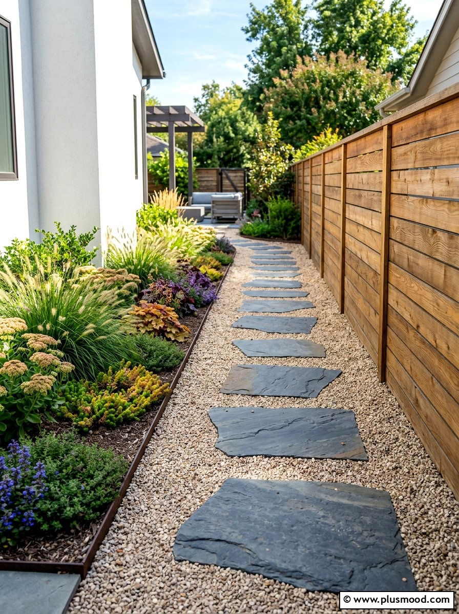 Gravel Walkway With Stepping Stones - 25 summer side yard landscaping ideas