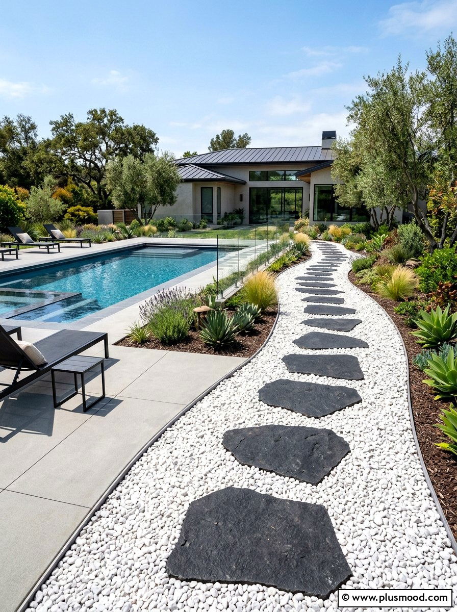 Gravel and stone mix - 25 pool landscaping ideas with stepping stones